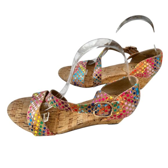 Vaneli Women’s Size 7M Multi-Color Cork Wedge Sandals With Buckle Strap - Picture 1 of 13
